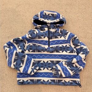 Outdoor Voices Blue and White Patterned Zip-Up Sweater